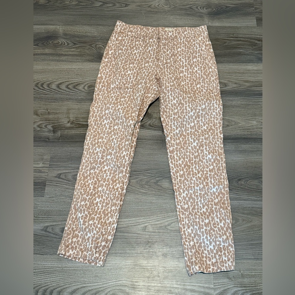 Anthropologie the Wanderer Leopard Cheetah Print Cotton Linen Pant size 27